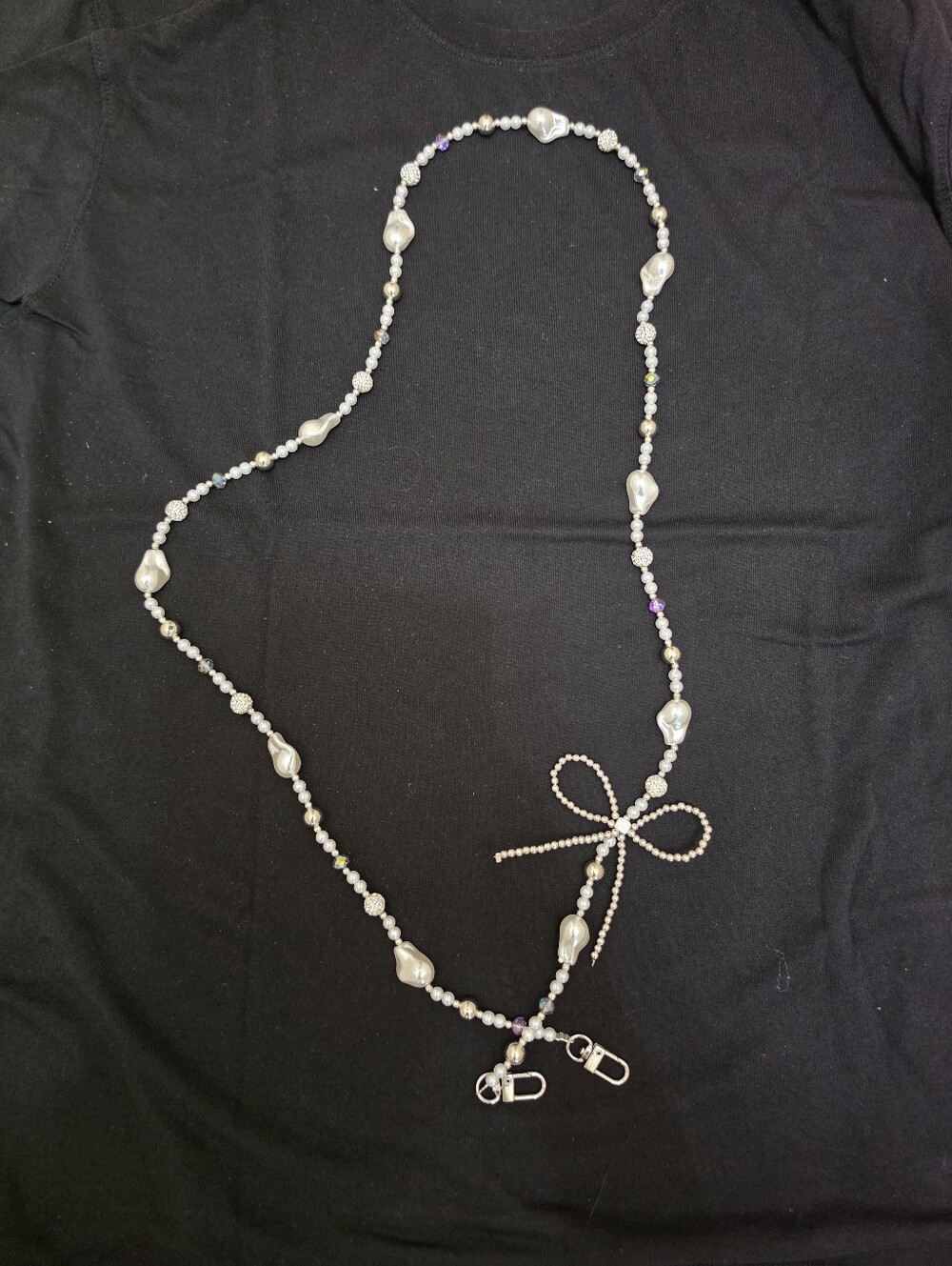 Bow Crossbow Chain Silver Pearl Beaded